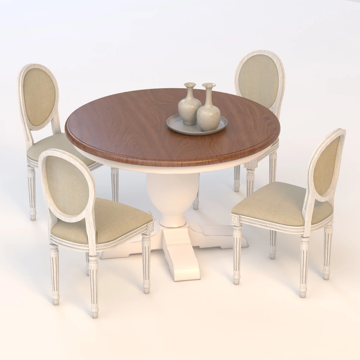 Baroque Parquet Round Dining Set 3D Model_04