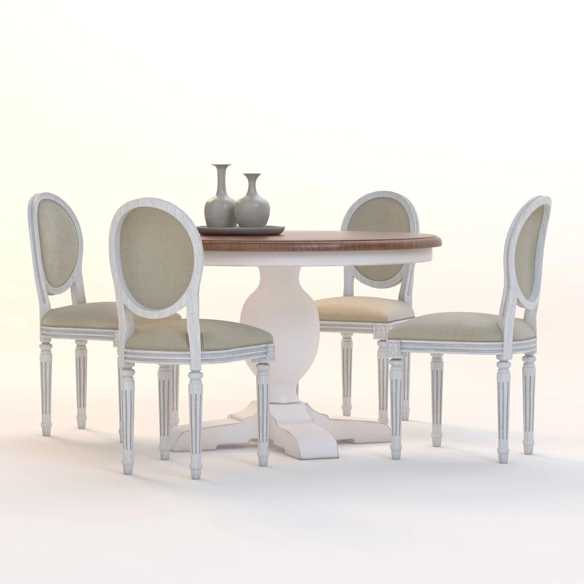 Baroque Parquet Round Dining Set 3D Model_05