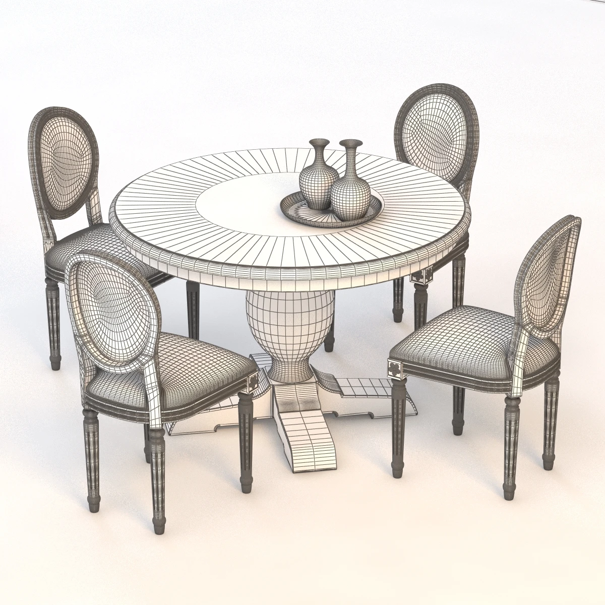 Baroque Parquet Round Dining Set 3D Model_011