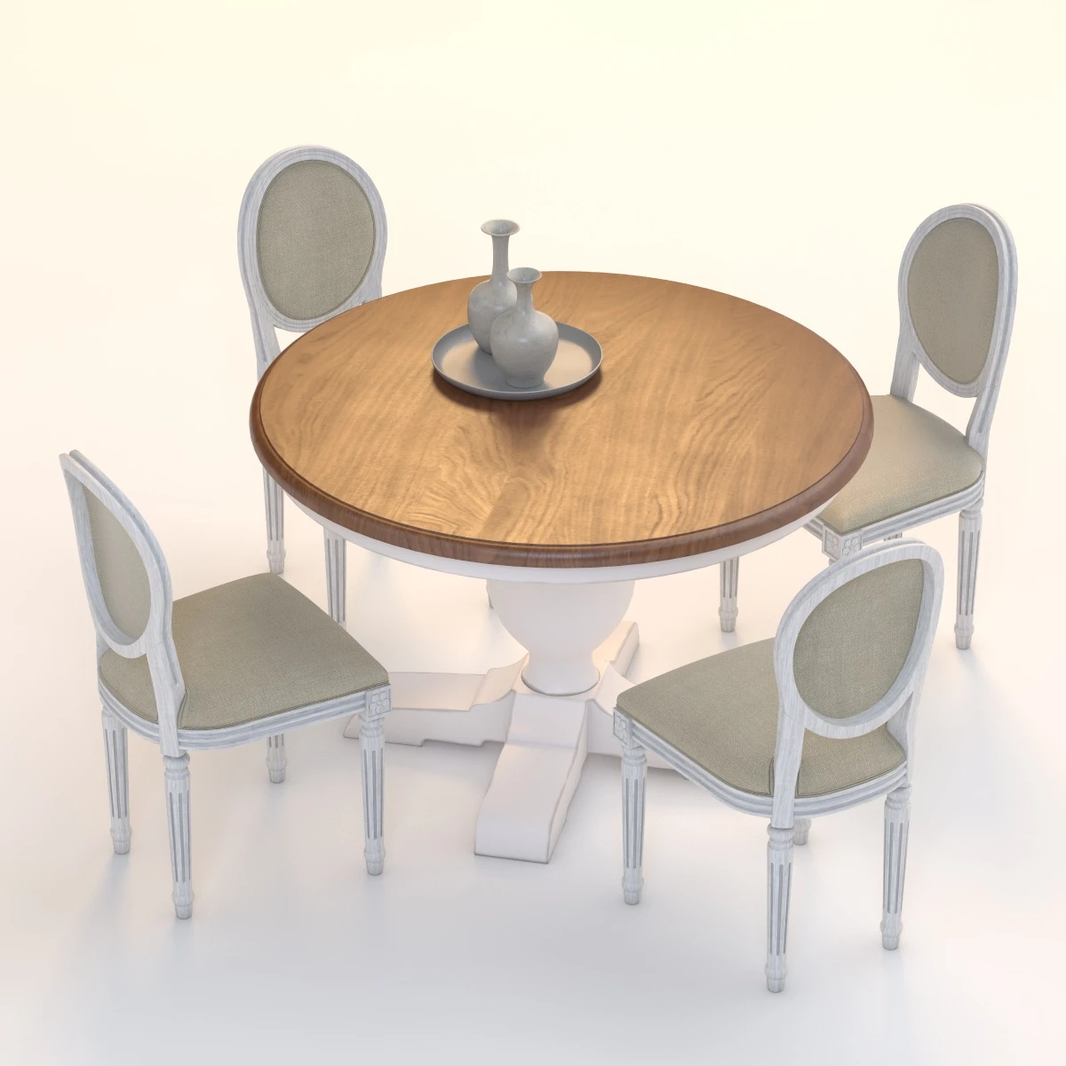 Baroque Parquet Round Dining Set 3D Model_06