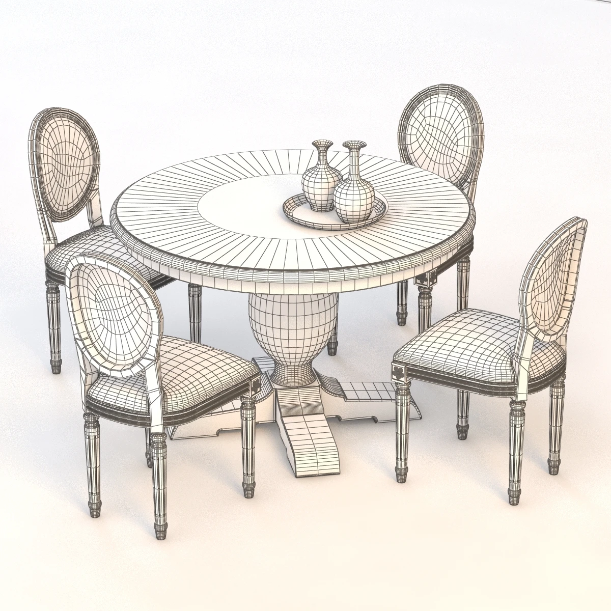Baroque Parquet Round Dining Set 3D Model_012