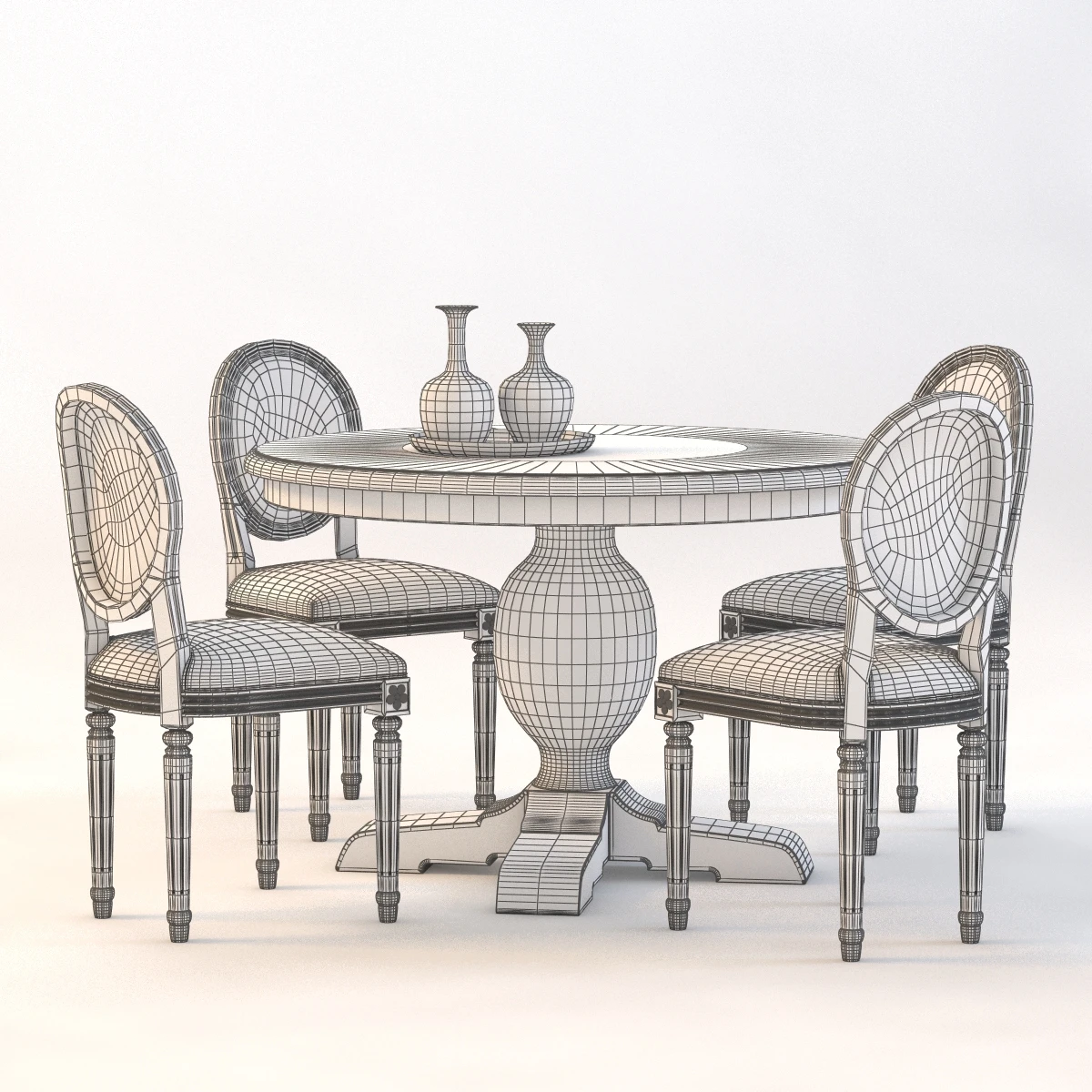 Baroque Parquet Round Dining Set 3D Model_010