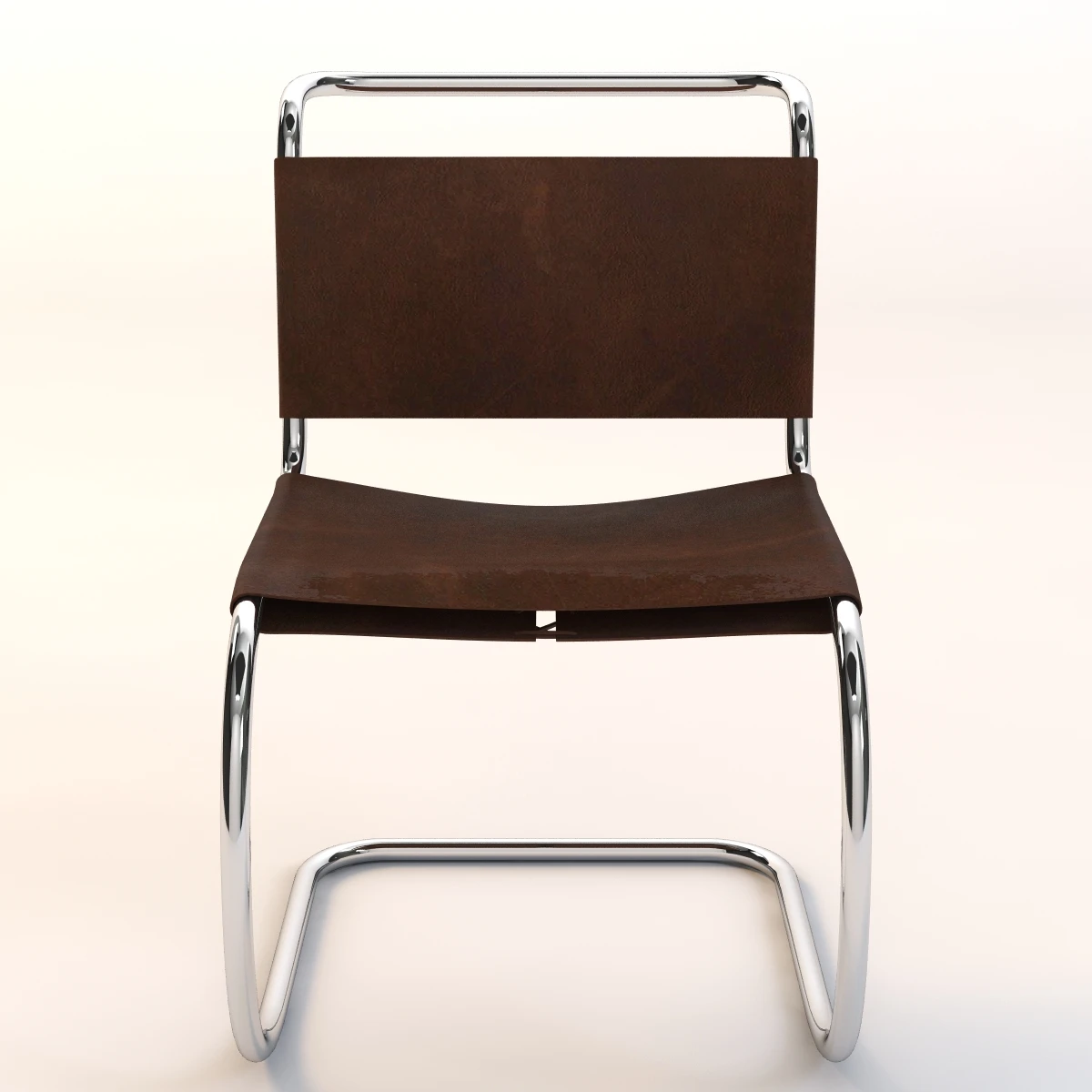 Brown Leather Chair With Chrome Cantilevered Base 3D Model_07