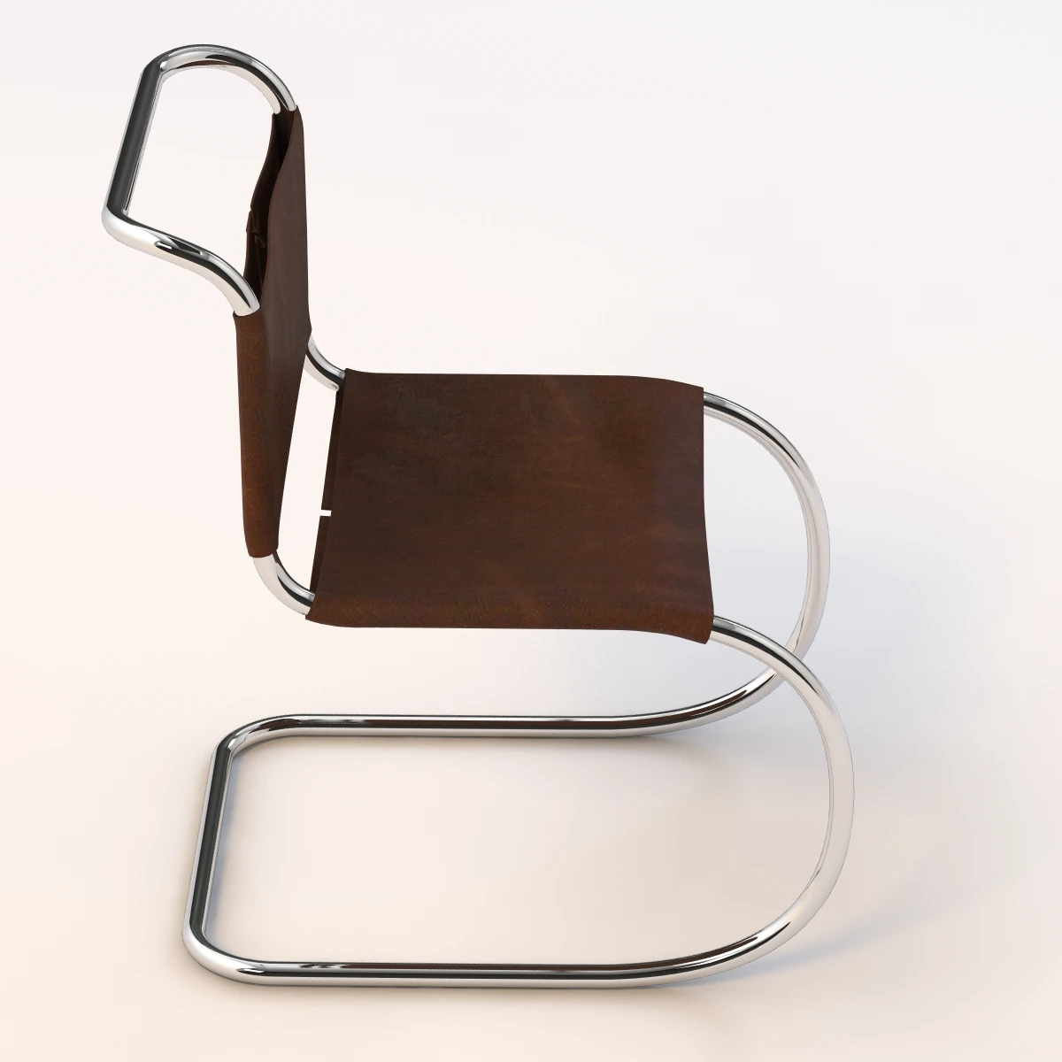 Brown Leather Chair With Chrome Cantilevered Base 3D Model_01