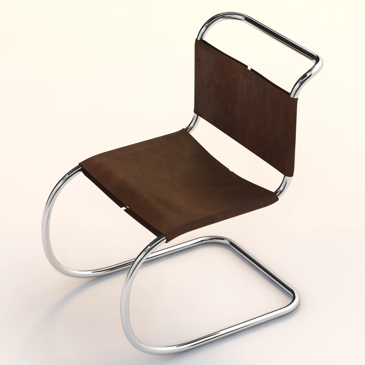 Brown Leather Chair With Chrome Cantilevered Base 3D Model_05