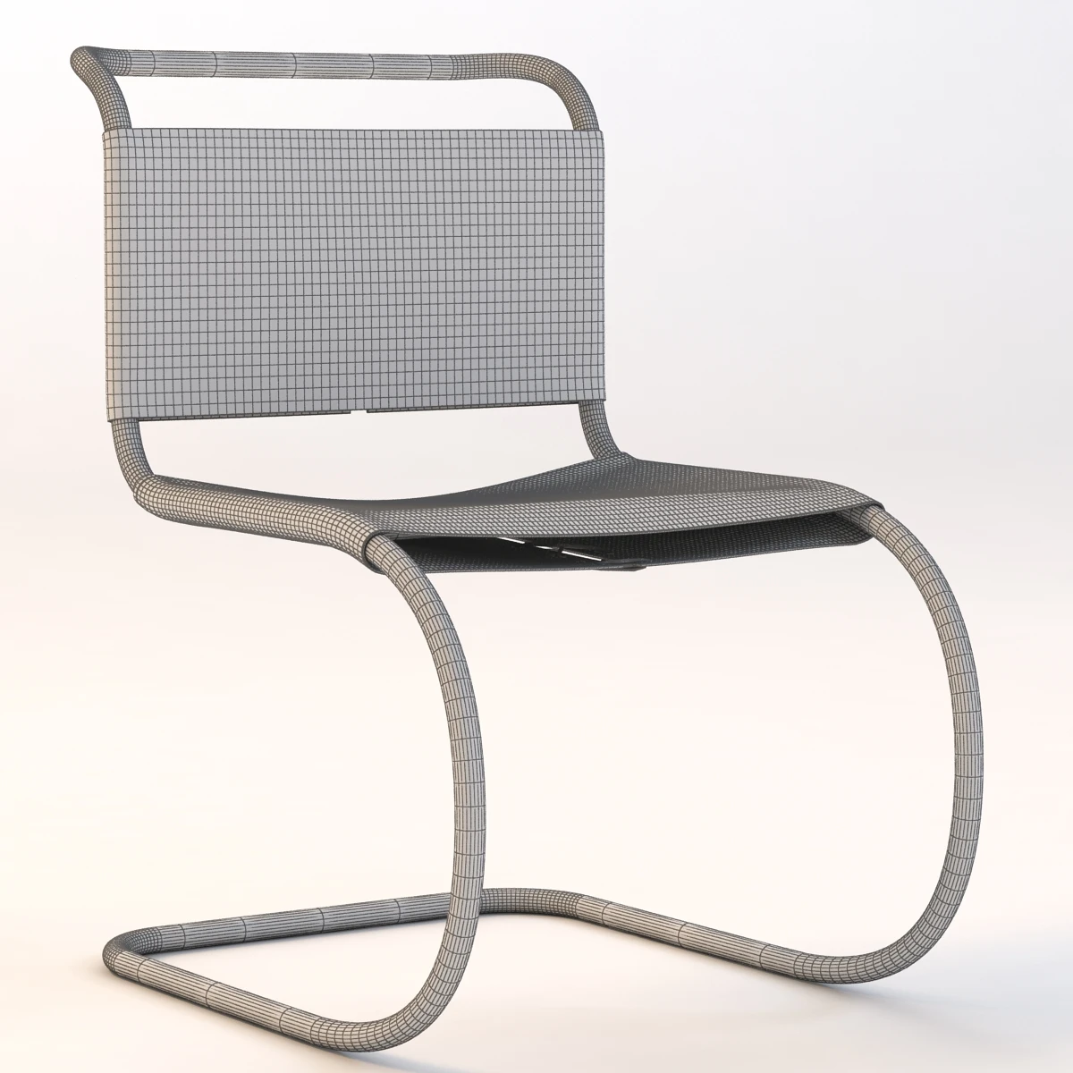 Brown Leather Chair With Chrome Cantilevered Base 3D Model_08