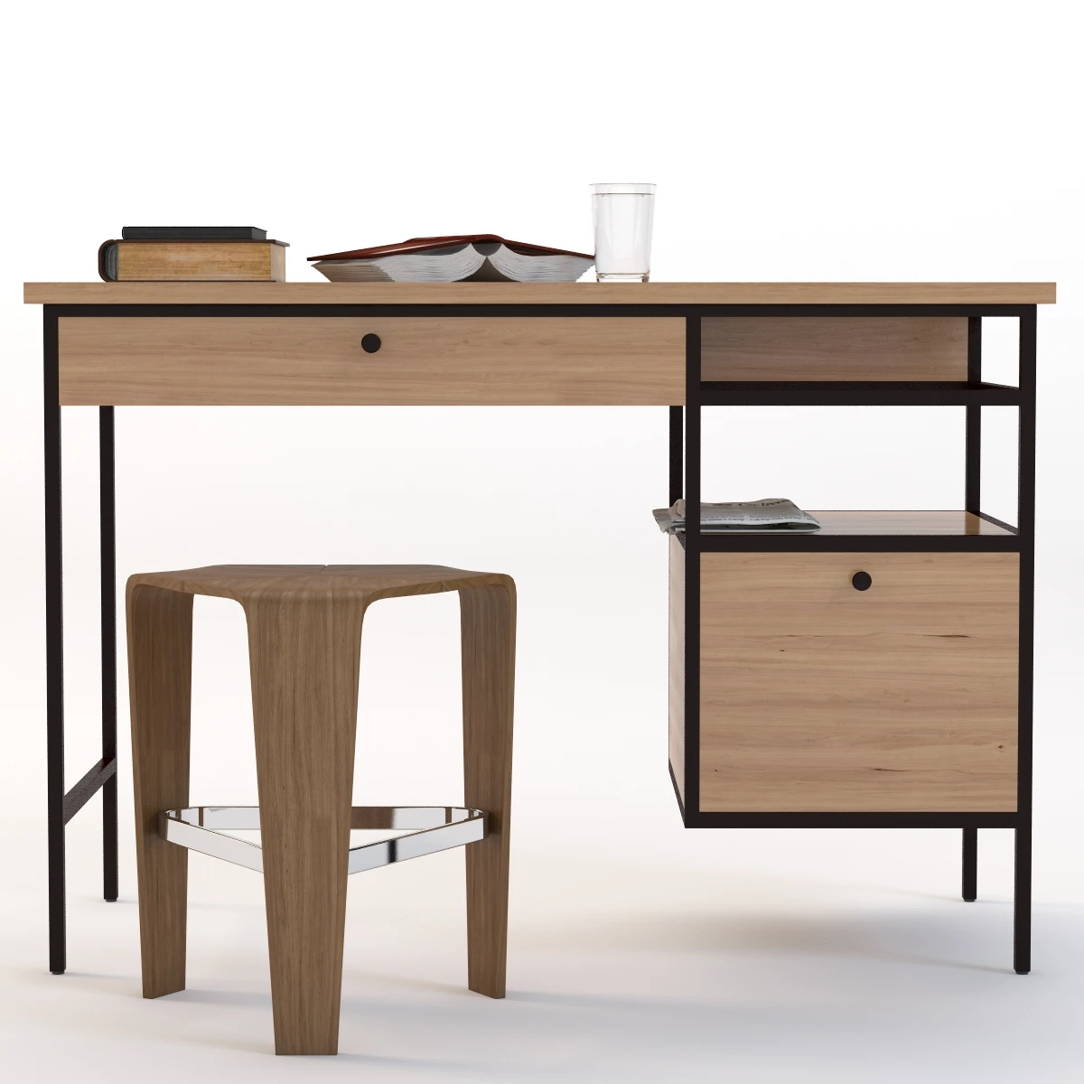Metal Cameron Study Table 3D Model_08