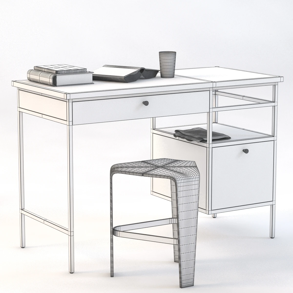 Metal Cameron Study Table 3D Model_09