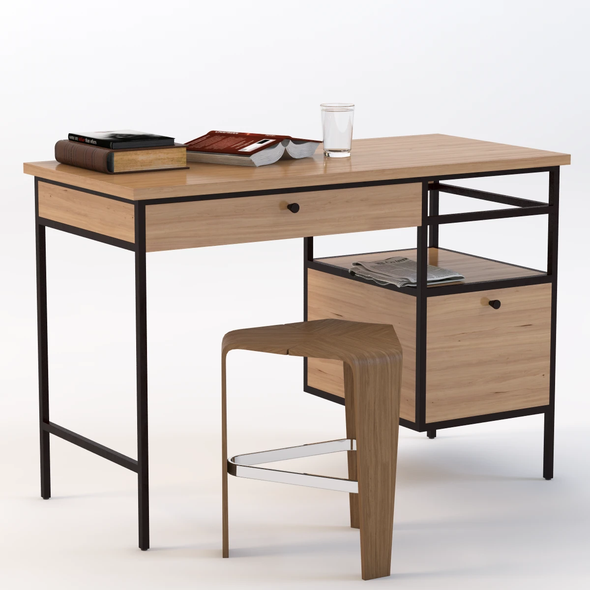 Metal Cameron Study Table 3D Model_01