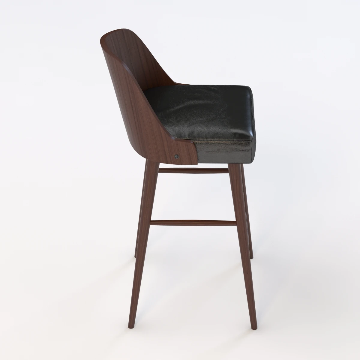 West Elm Bentwood Leather Barstool 3D Model_03