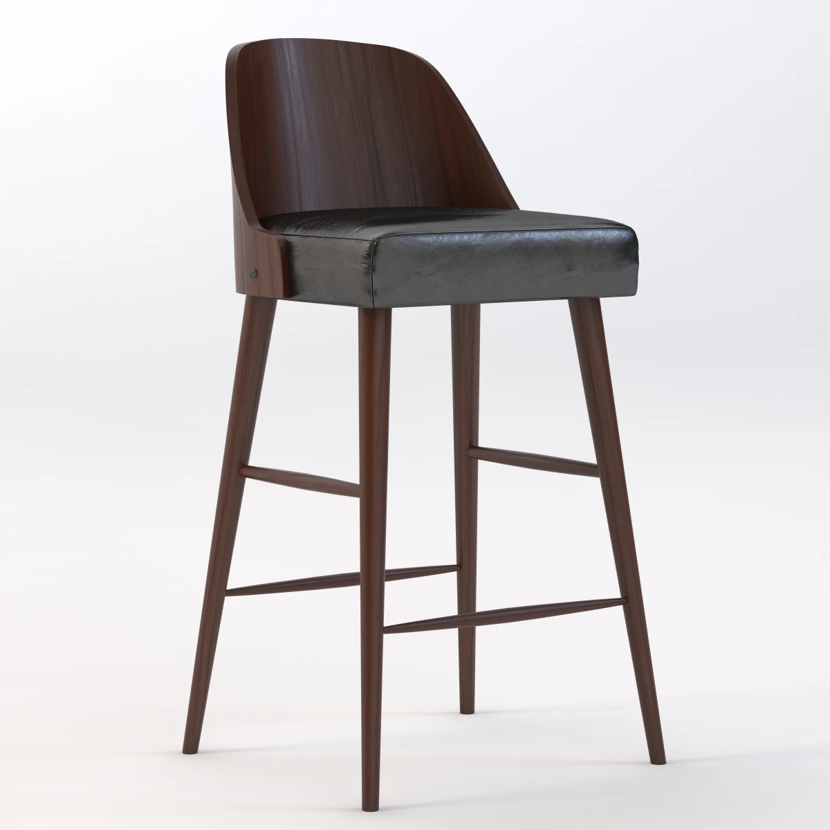 West Elm Bentwood Leather Barstool 3D Model_01