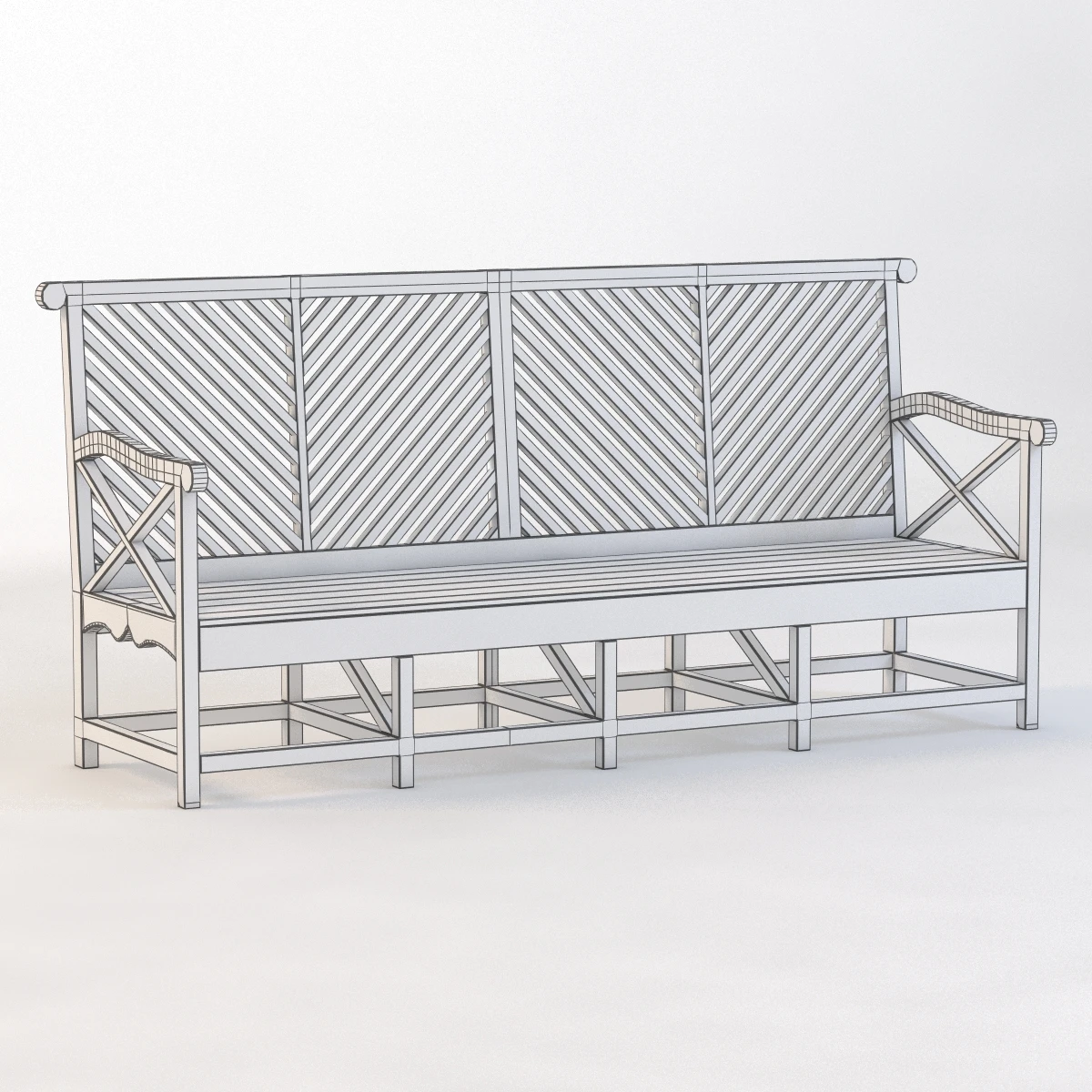 Outdoor Garden Bench Green 3D Model_09
