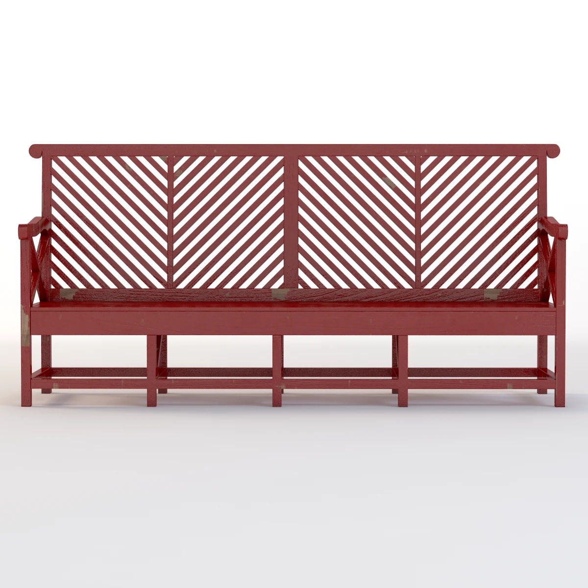 Outdoor Garden Bench Red 3D Model_07