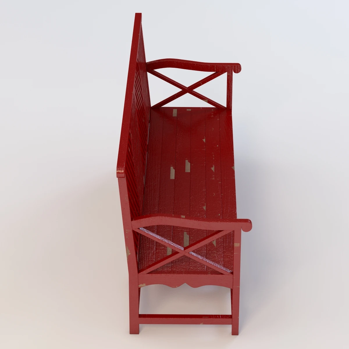 Outdoor Garden Bench Red 3D Model_03