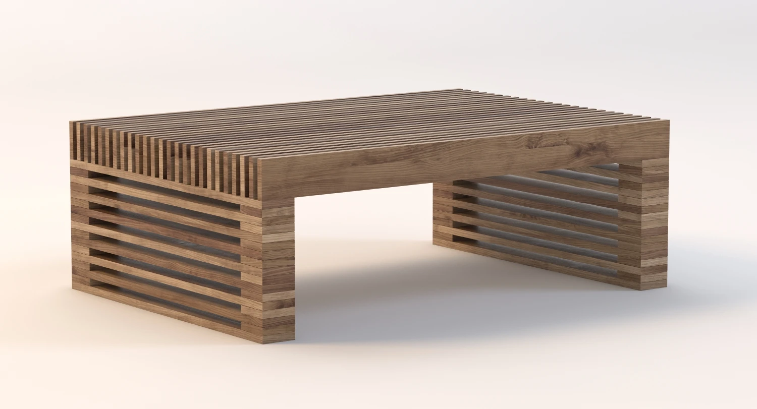 Reclaimed Timber Slat Coffee Table 3D Model_01