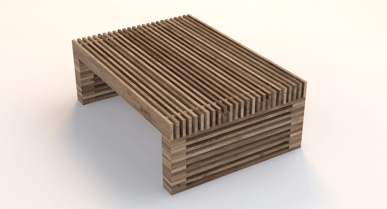 Reclaimed Timber Slat Coffee Table 3D Model_06
