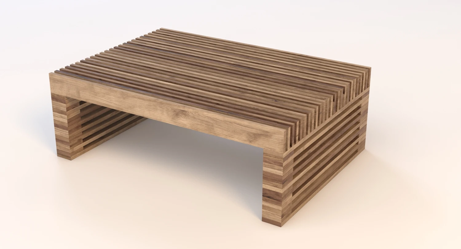 Reclaimed Timber Slat Coffee Table 3D Model_04