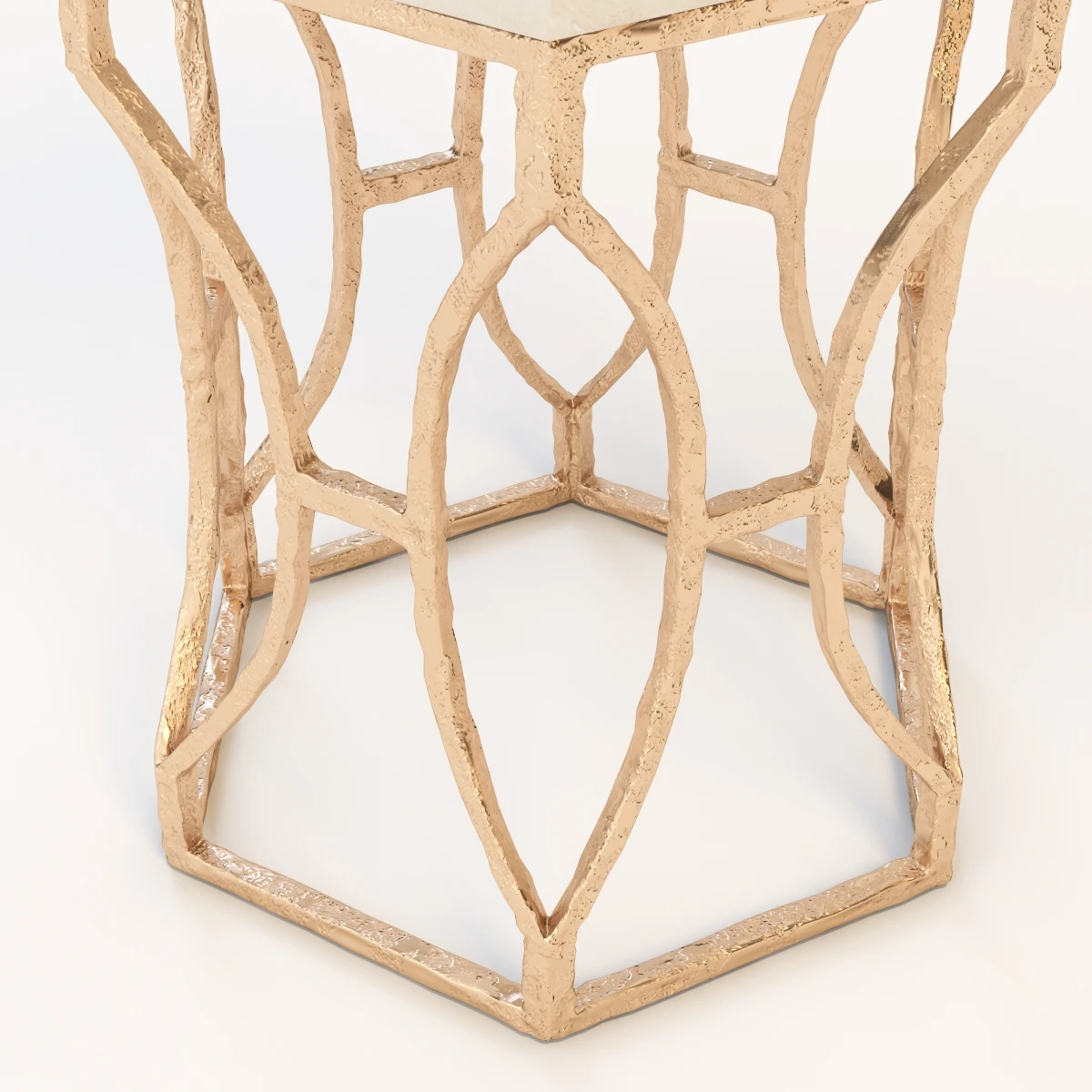 Roja Antique Gold Leaf Cream Marble Hexagonal Side Table 3D Model_04