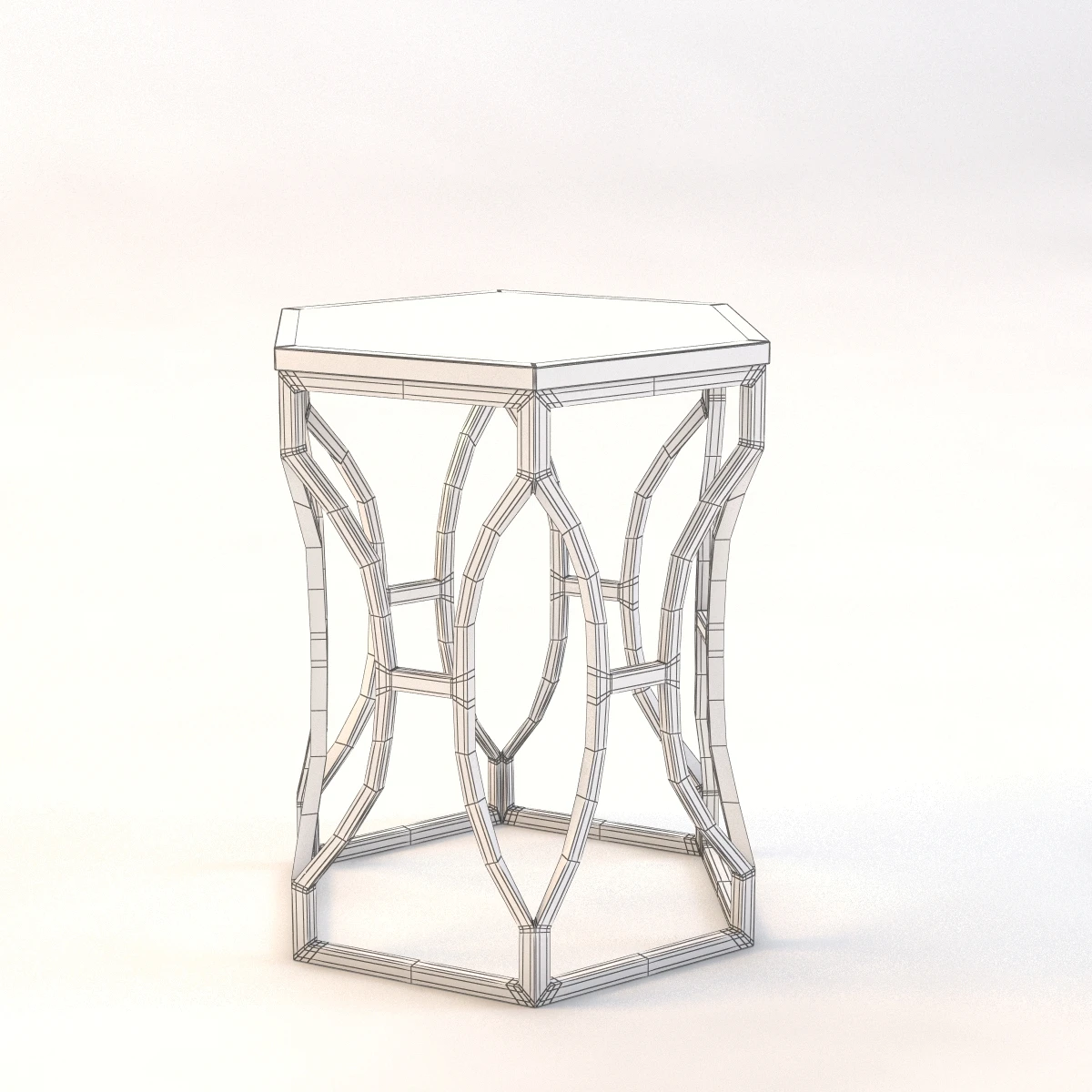 Roja Antique Gold Leaf Cream Marble Hexagonal Side Table 3D Model_07