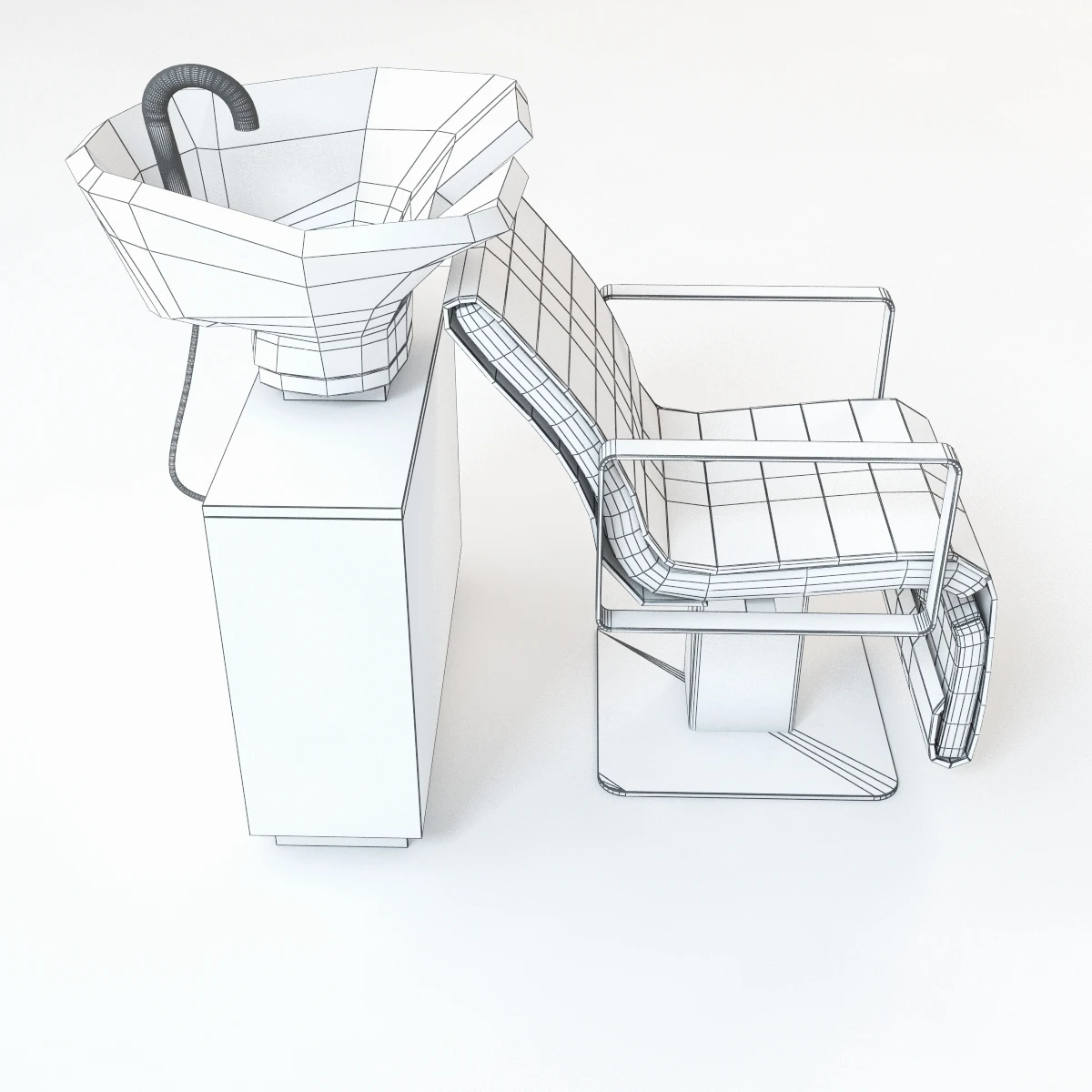 Salon Chair With Wash Bin 3D Model_07