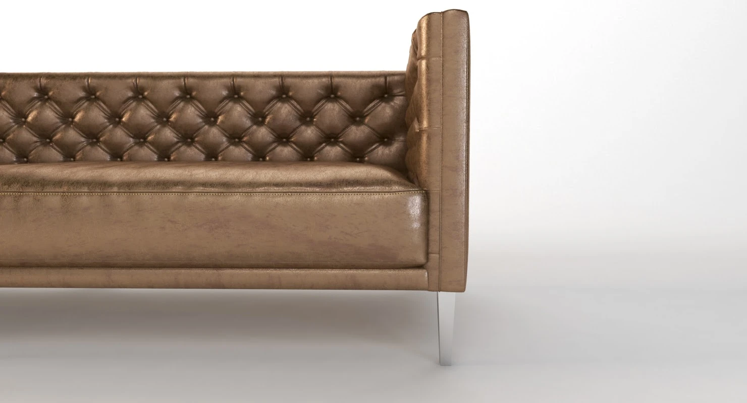 Savile Dark Saddle Brown Leather Tufted Sofa 3D Model_04