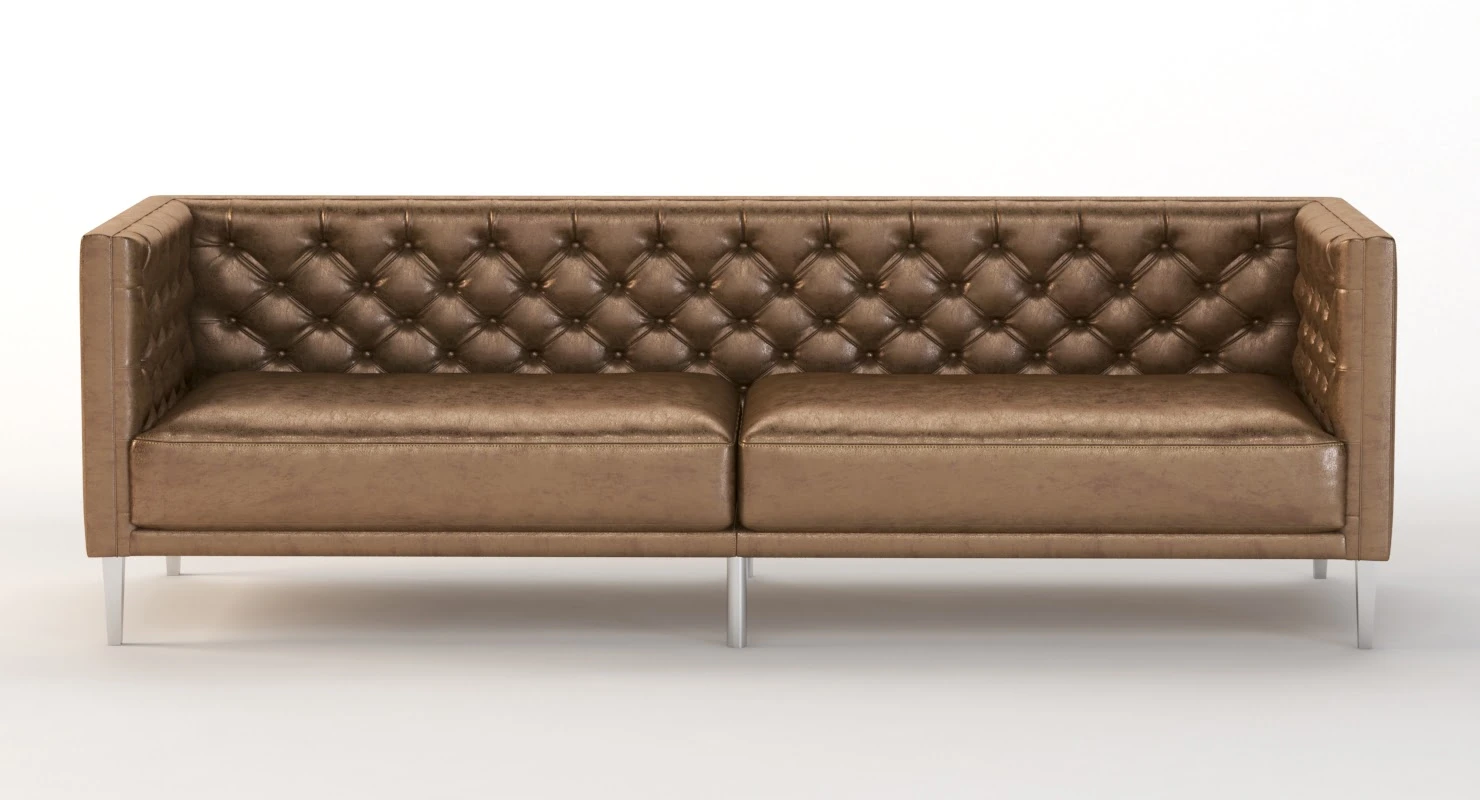 Savile Dark Saddle Brown Leather Tufted Sofa 3D Model_010