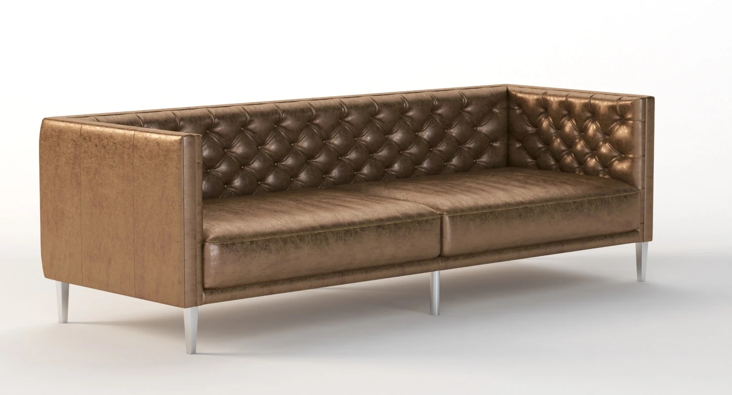 Savile Dark Saddle Brown Leather Tufted Sofa 3D Model_05