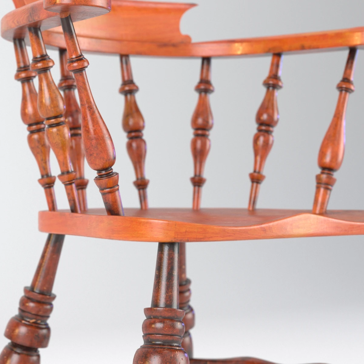 Antique Set of Five English Elmwood Windsor Chair 3D Model_05