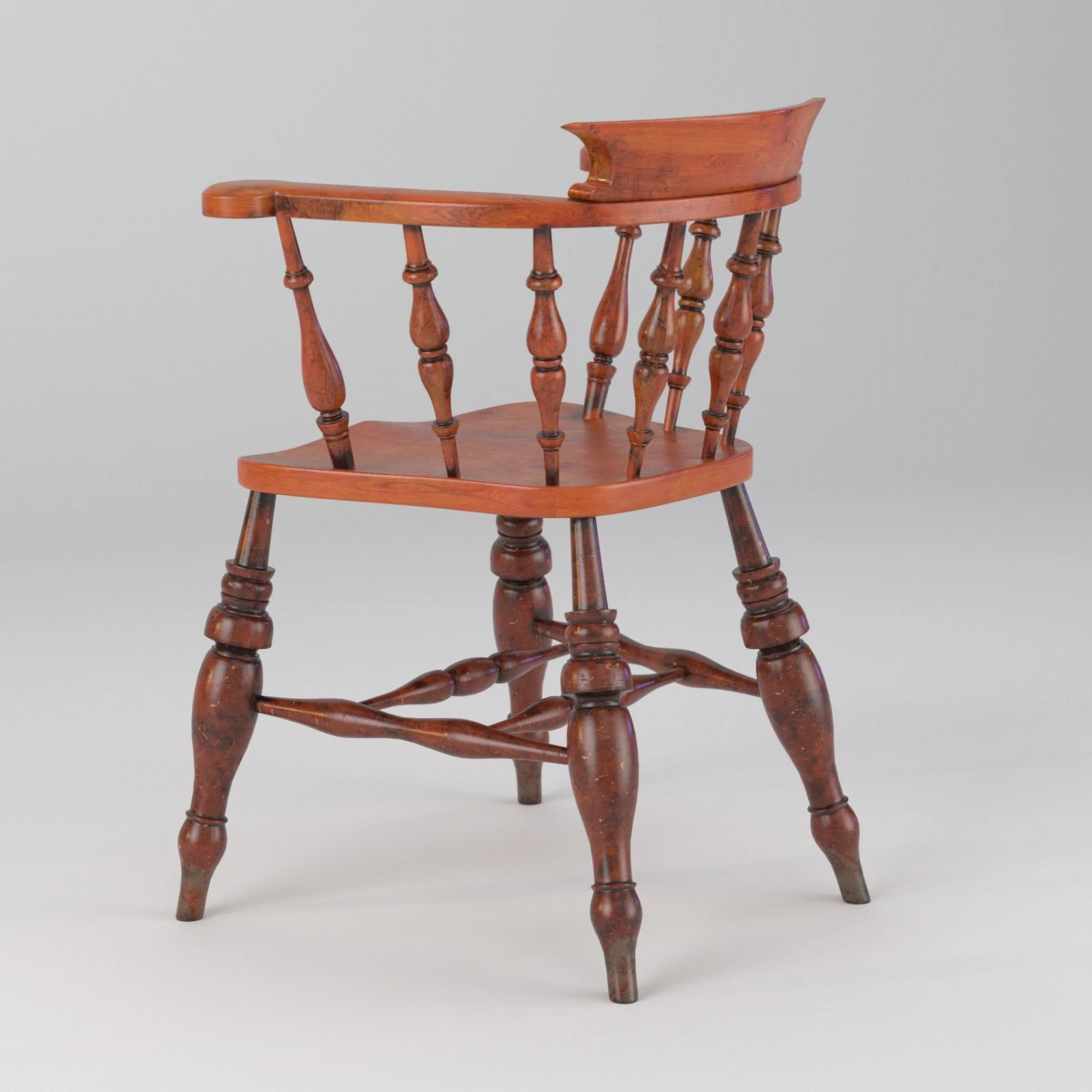 Antique Set of Five English Elmwood Windsor Chair 3D Model_04