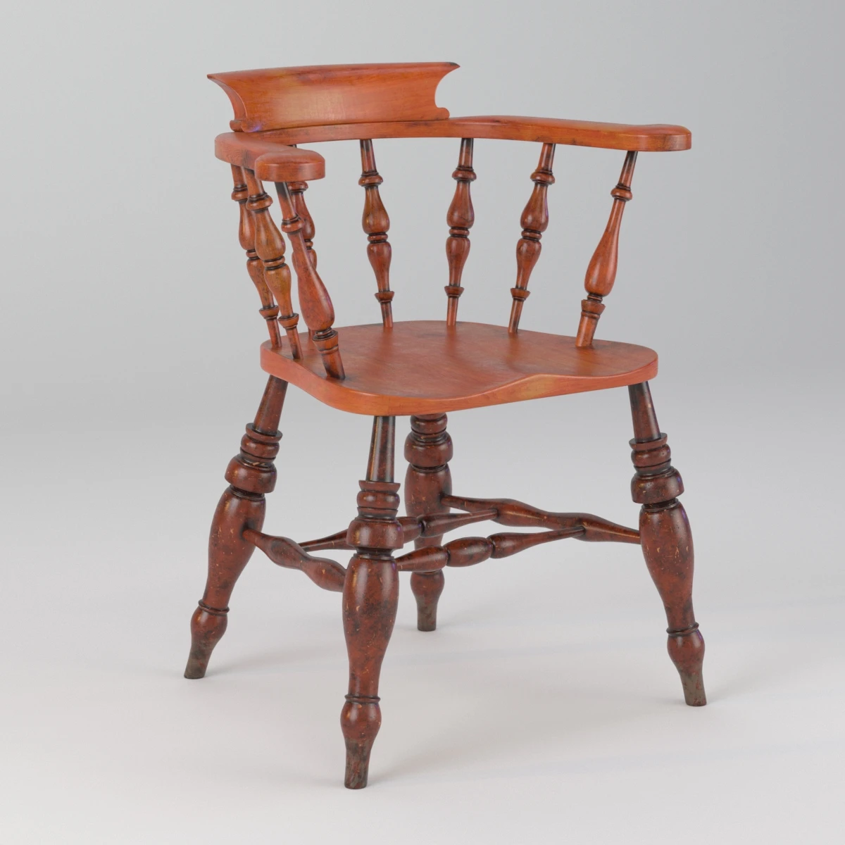 Antique Set of Five English Elmwood Windsor Chair 3D Model_01