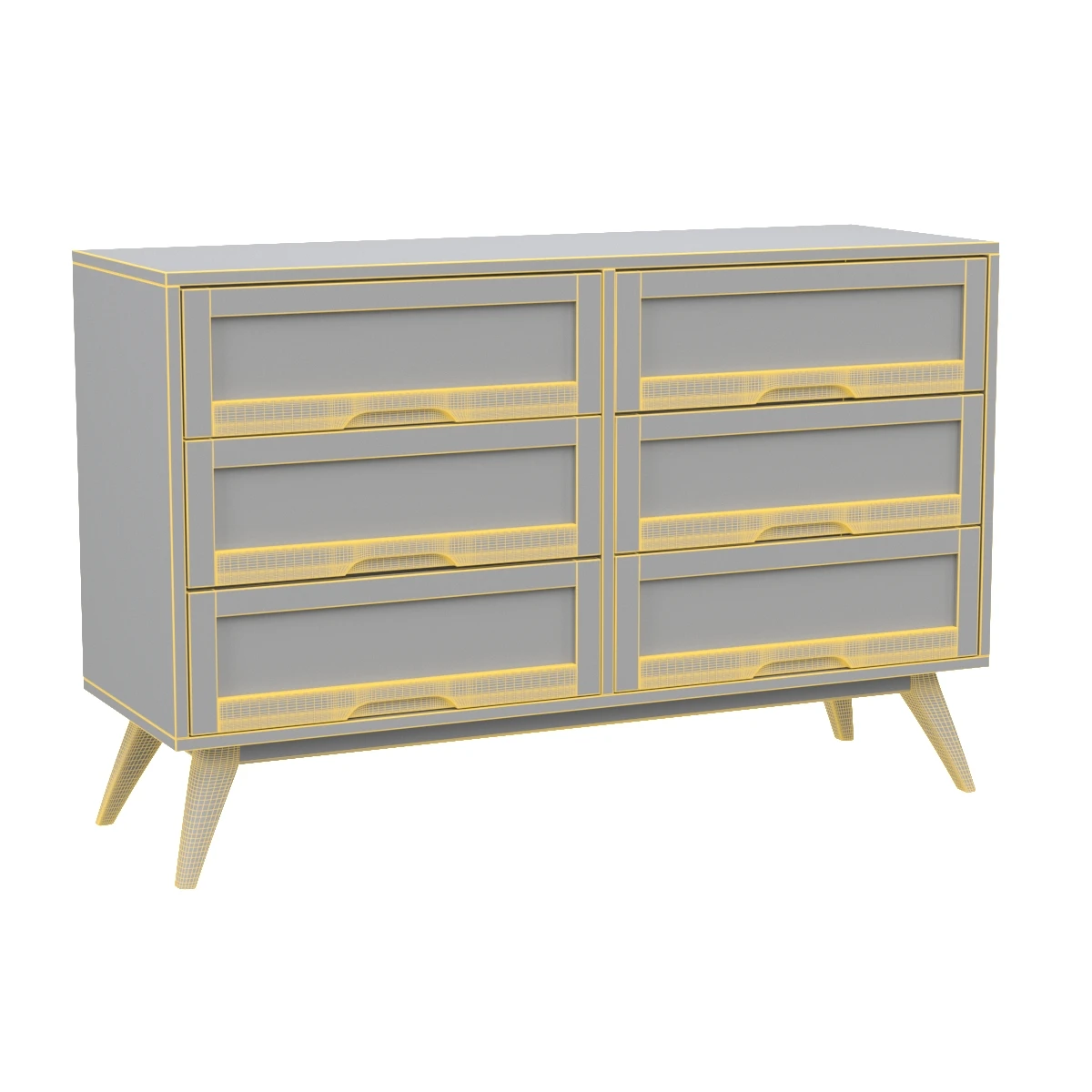Barrett Mid Century Modern synthetic Rattan 6 Drawer Dresser 3D Model_07