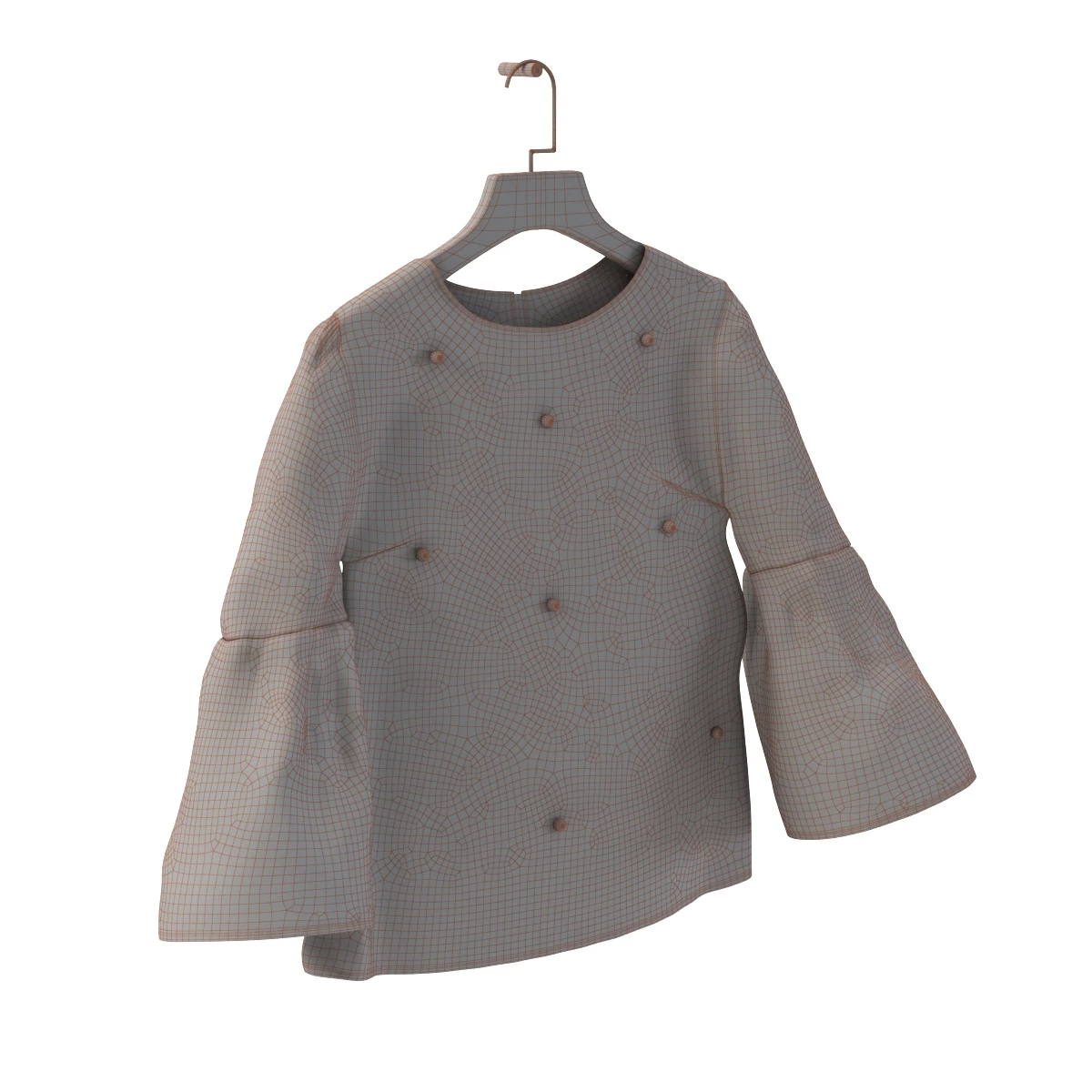 Bell Sleeve Pearls Embellished Tolders Top 3D Model_06