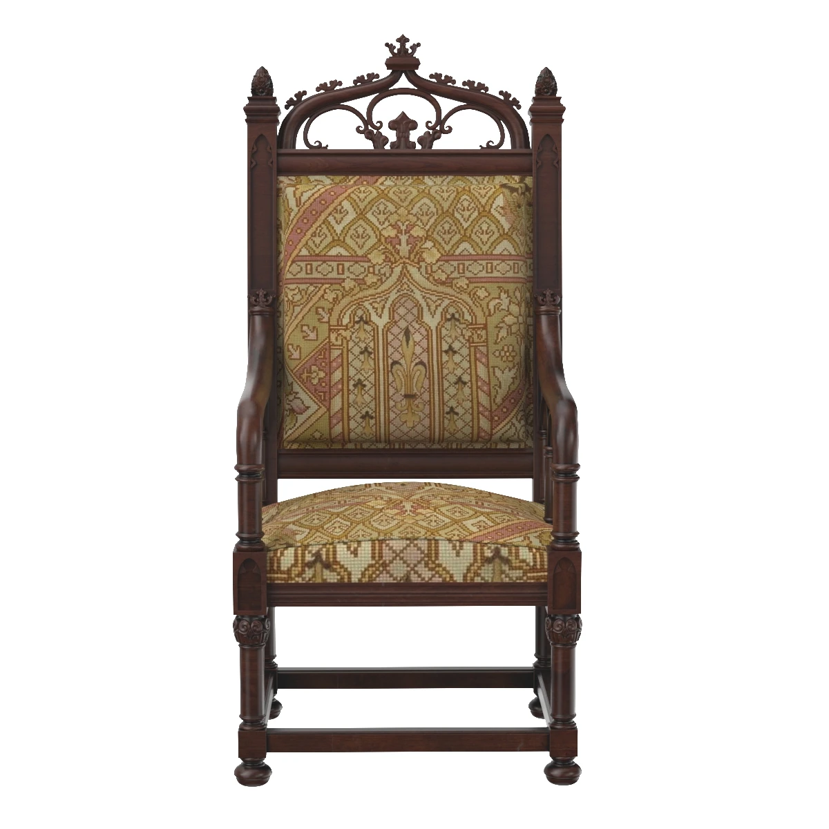 Gothic Style Armchairs France 19th Century 3D Model_06