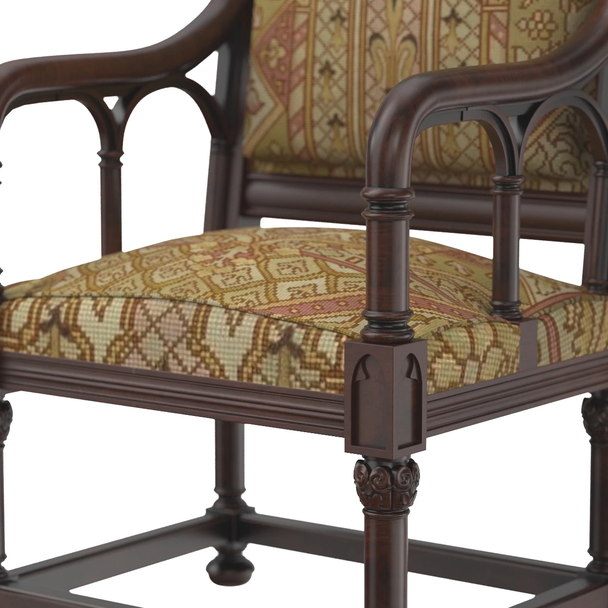 Gothic Style Armchairs France 19th Century 3D Model_05