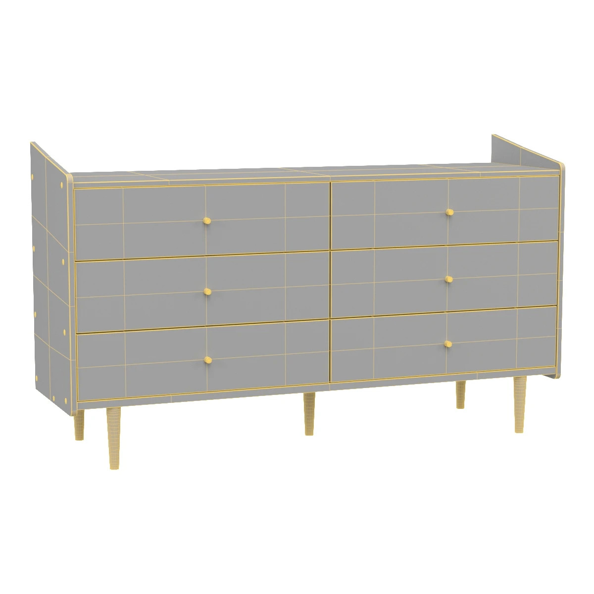 Halden Mid Century Modern Multicolor Walnut Brown 6 Drawer Dresser 3D Model_07