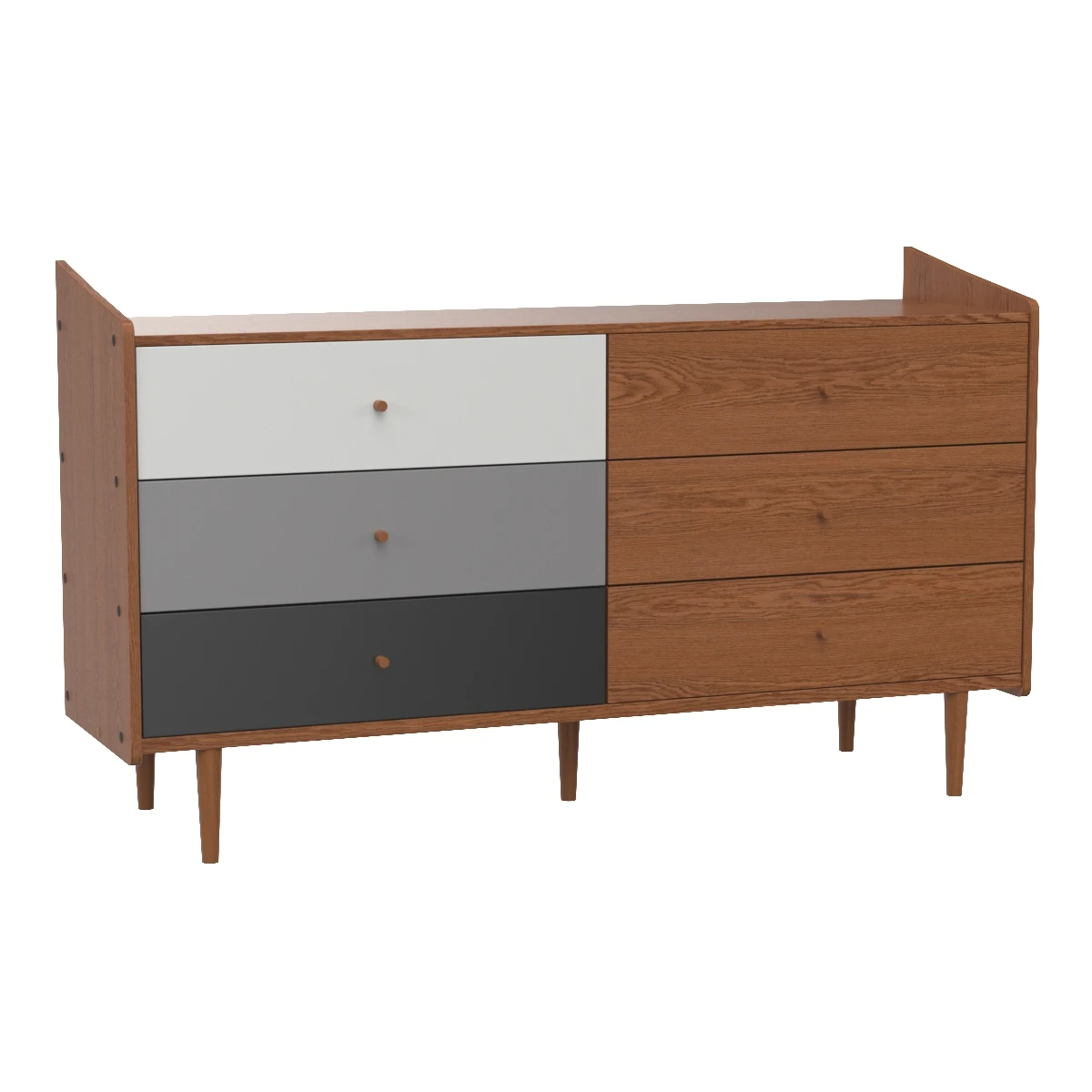 Halden Mid Century Modern Multicolor Walnut Brown 6 Drawer Dresser 3D Model_01