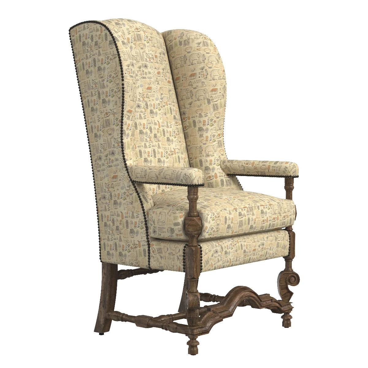 High Back Wing Chair in Maharam France circa 1860 3D Model_01