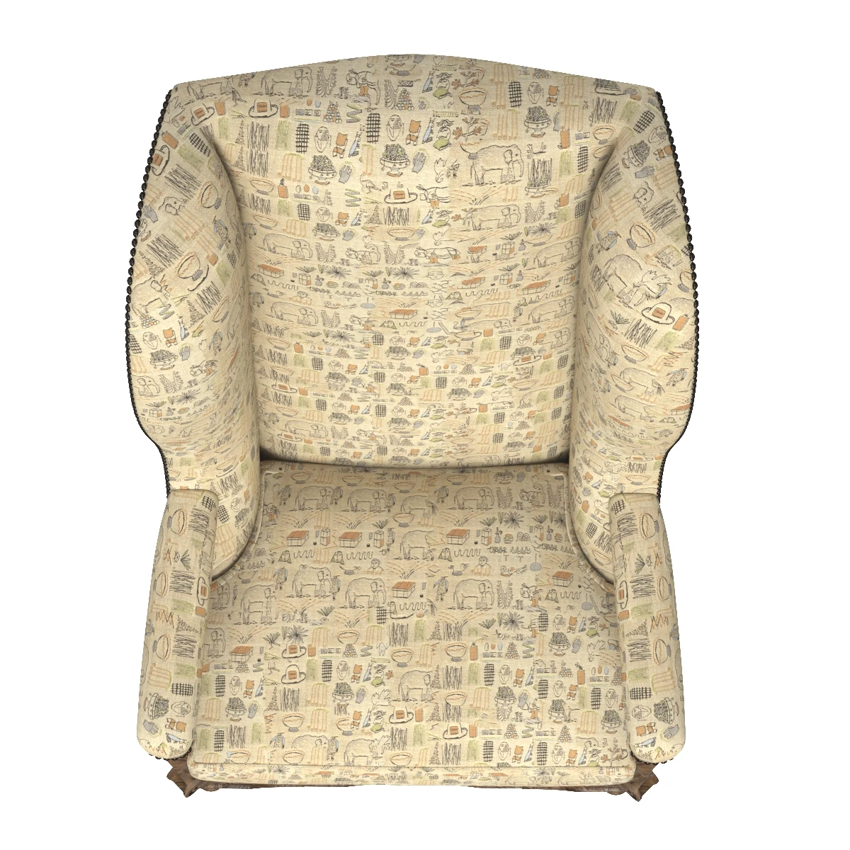 High Back Wing Chair in Maharam France circa 1860 3D Model_03