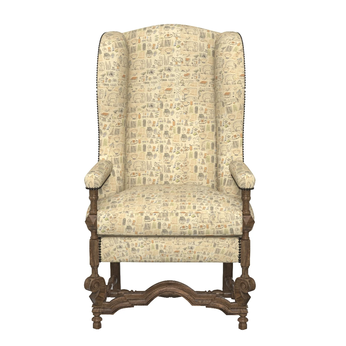 High Back Wing Chair in Maharam France circa 1860 3D Model_06