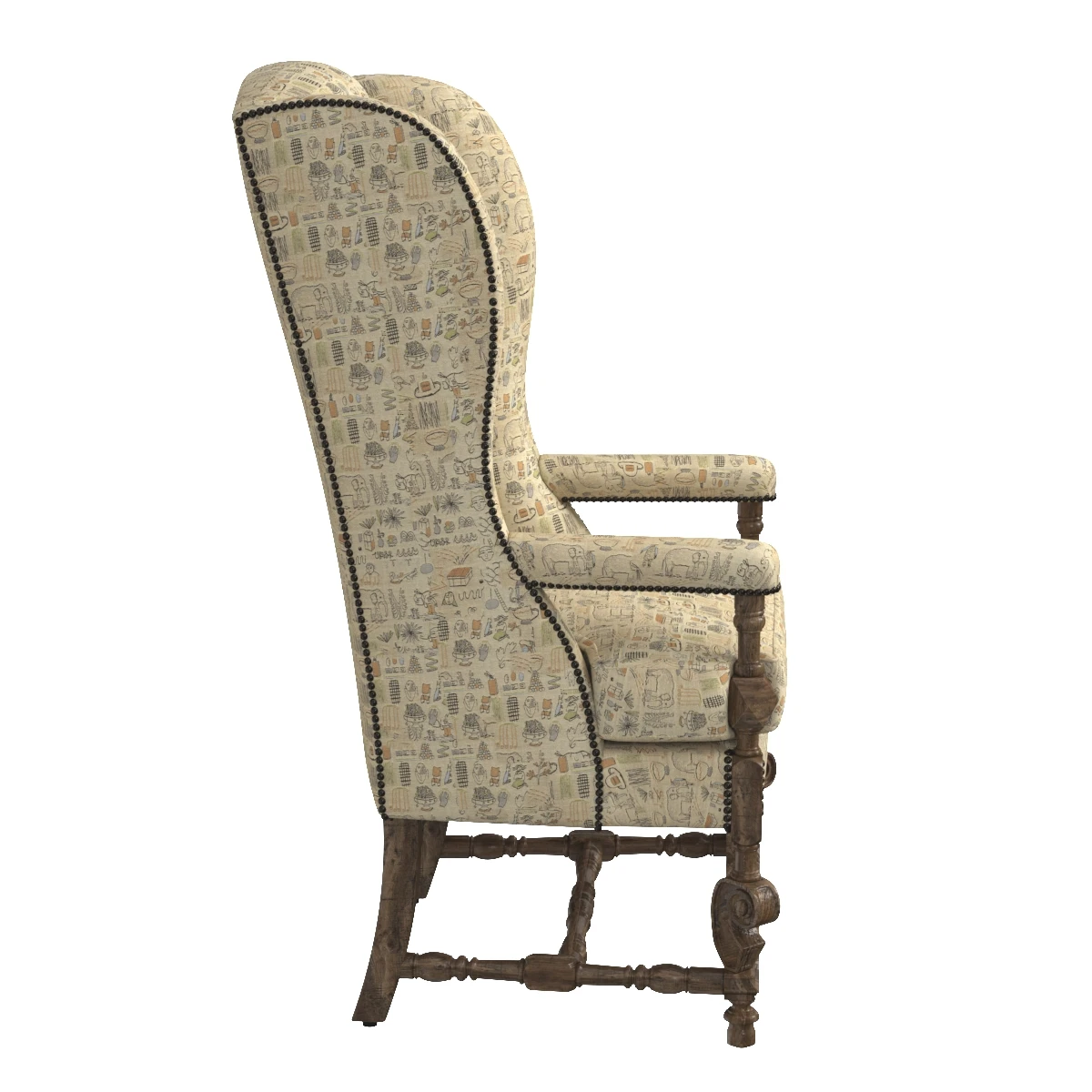High Back Wing Chair in Maharam France circa 1860 3D Model_04