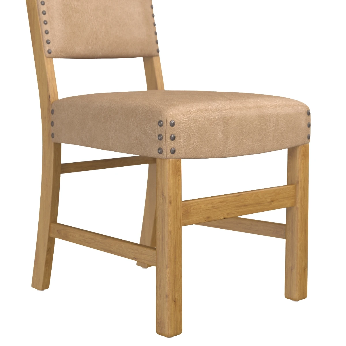 Pair Side Chairs Beige Vinyl Antiqued Brass Nail Head 3D Model_05