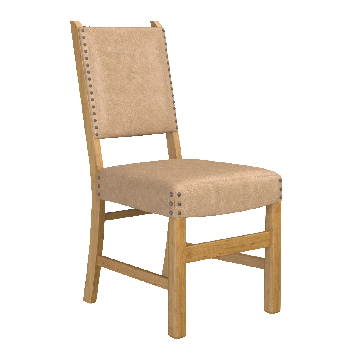Pair Side Chairs Beige Vinyl Antiqued Brass Nail Head 3D Model_01