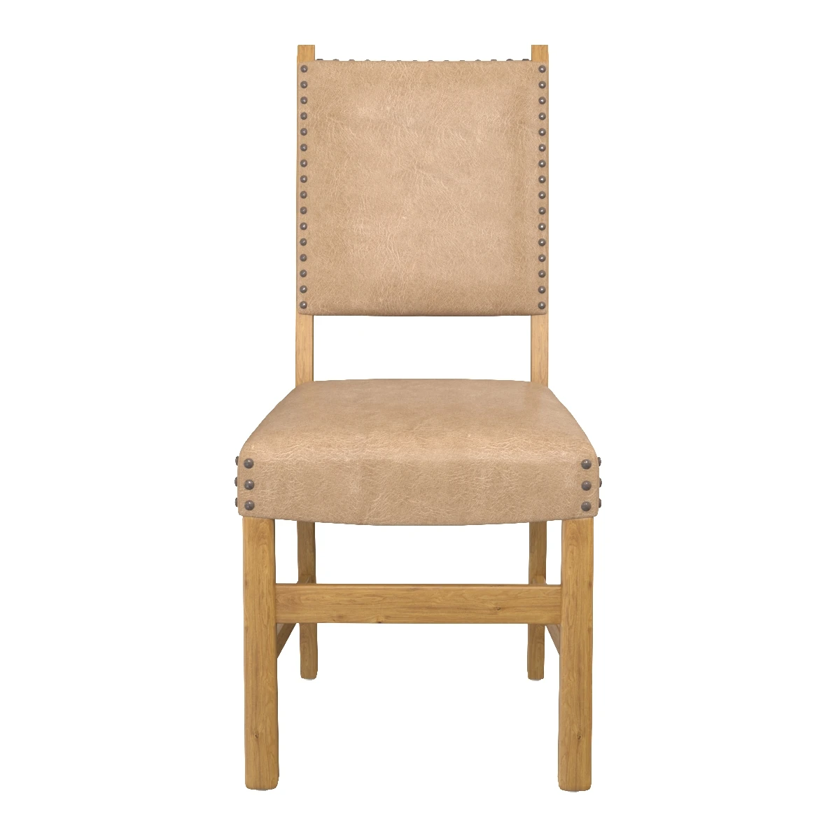 Pair Side Chairs Beige Vinyl Antiqued Brass Nail Head 3D Model_06