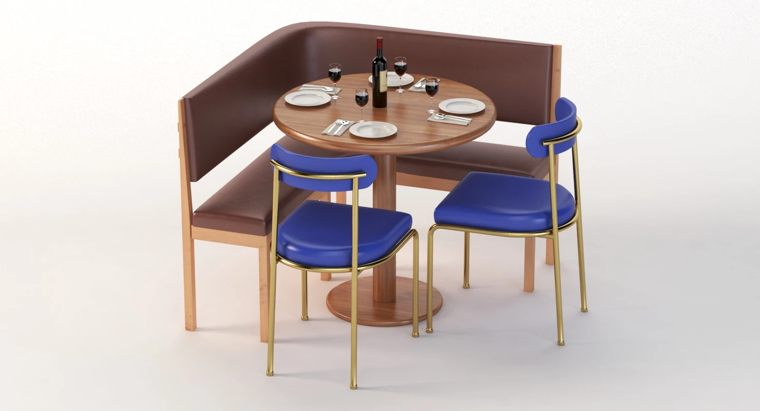Banquette With Bar Table and Chair Set 3D Model_010