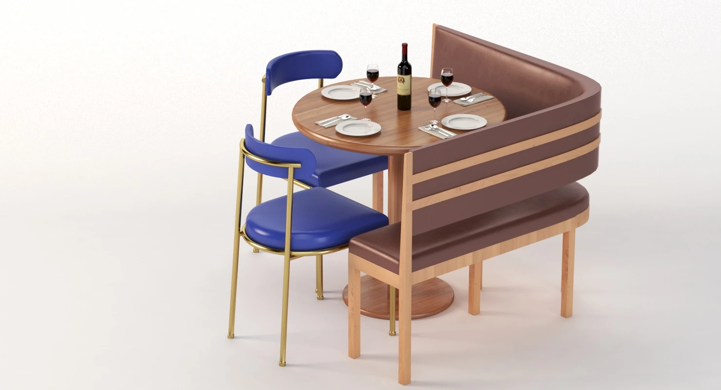 Banquette With Bar Table and Chair Set 3D Model_08