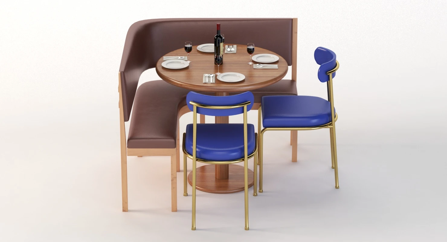 Banquette With Bar Table and Chair Set 3D Model_04