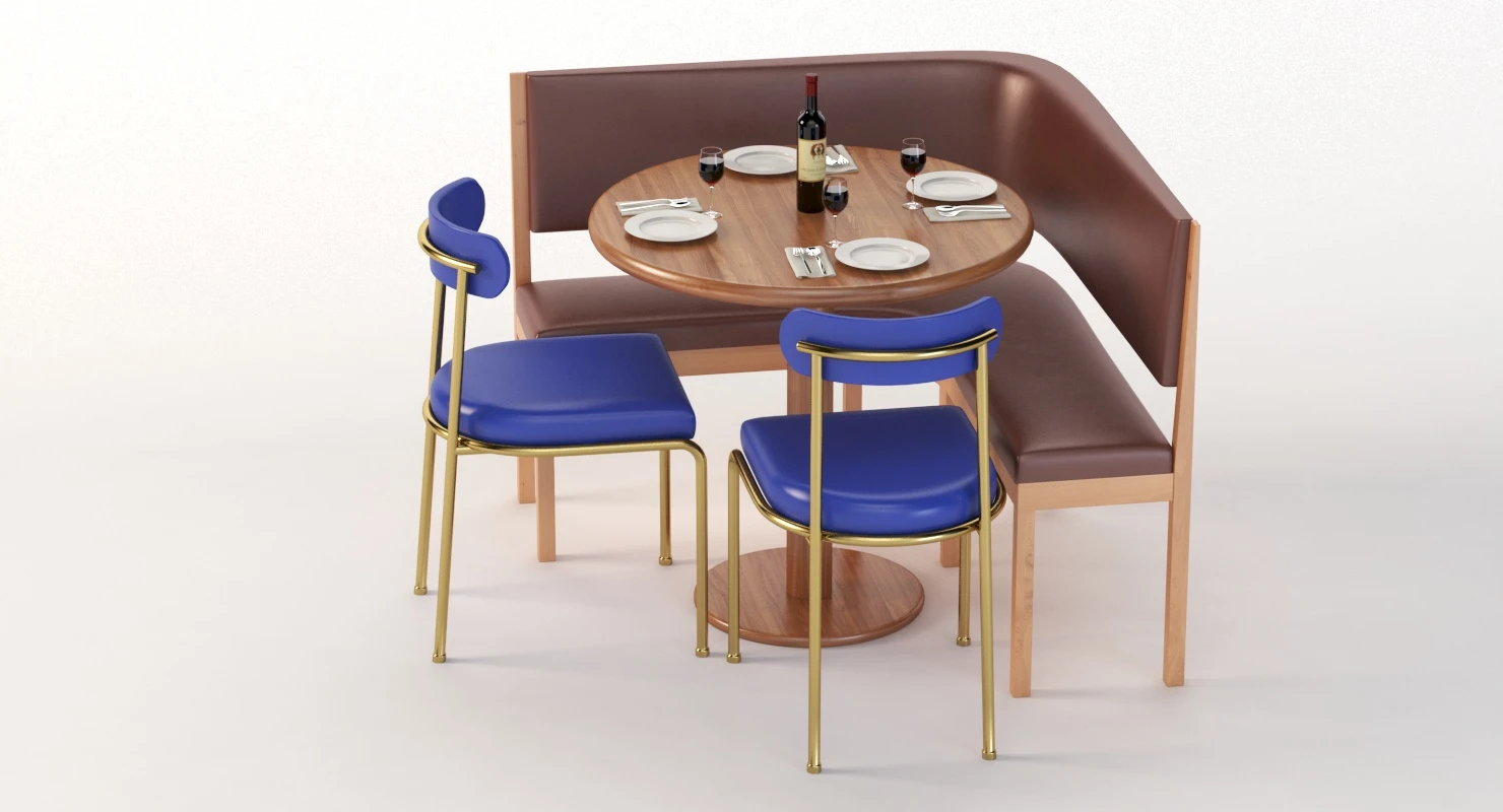 Banquette With Bar Table and Chair Set 3D Model_09
