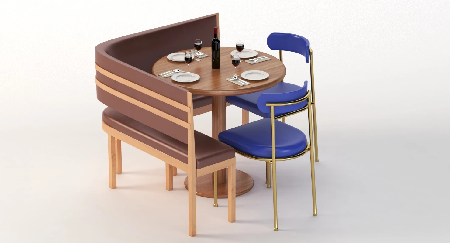 Banquette With Bar Table and Chair Set 3D Model_05