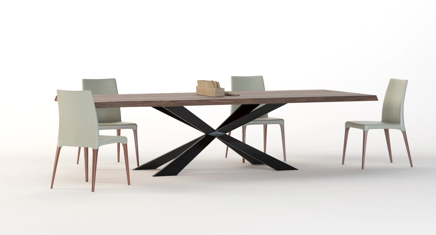 Cattelan Italia Spyder Wood Dining Table and Chair Set 3D Model_01