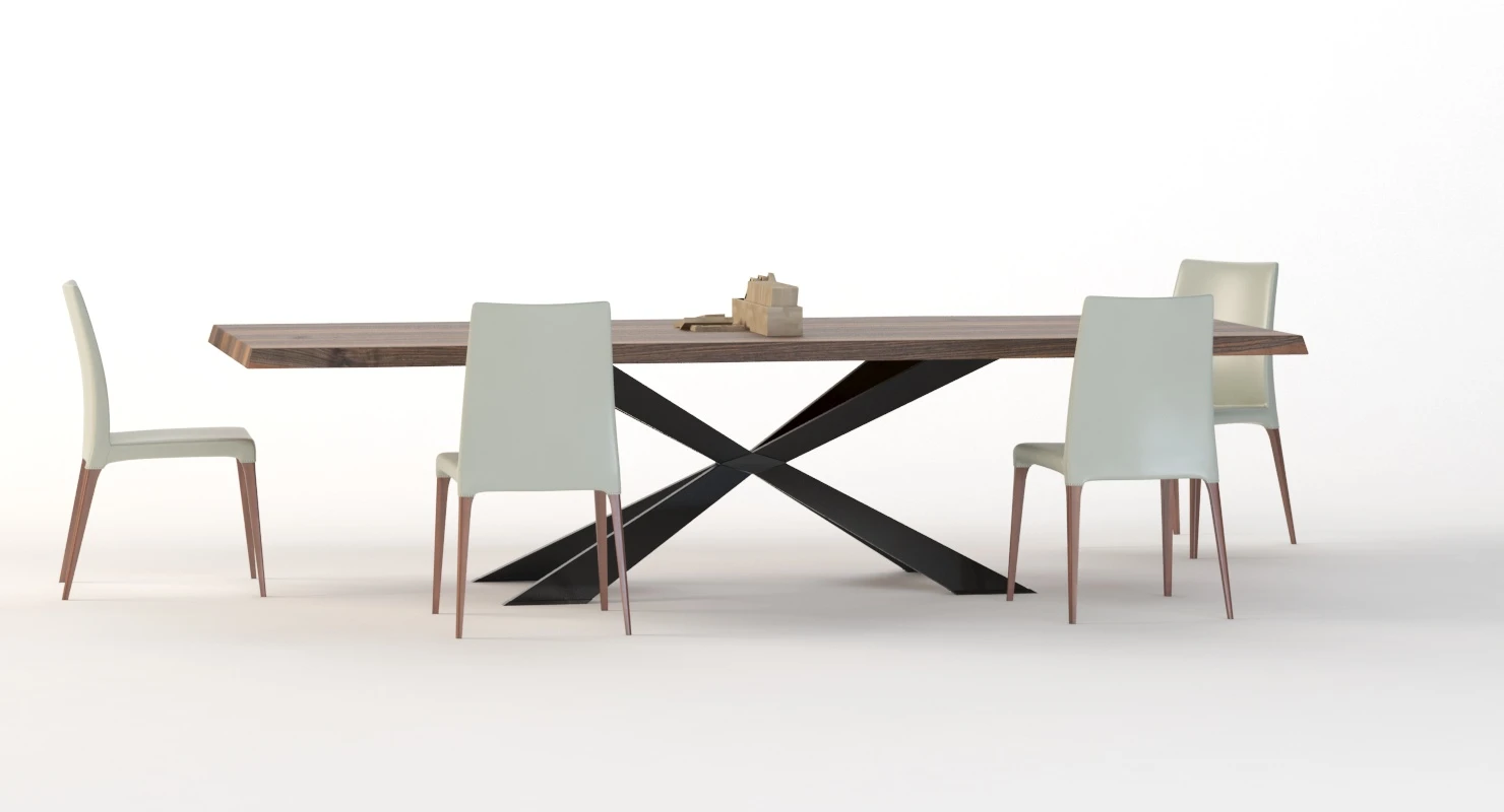 Cattelan Italia Spyder Wood Dining Table and Chair Set 3D Model_05